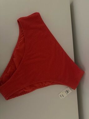 Zara Red Textured High-Waist Bikini Bottoms